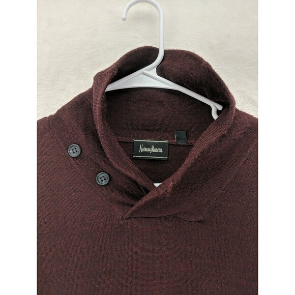 Neiman Marcus Merino Wool Blend 2 Button Loop Closure Burgundy Pullover Size L - Picture 2 of 12